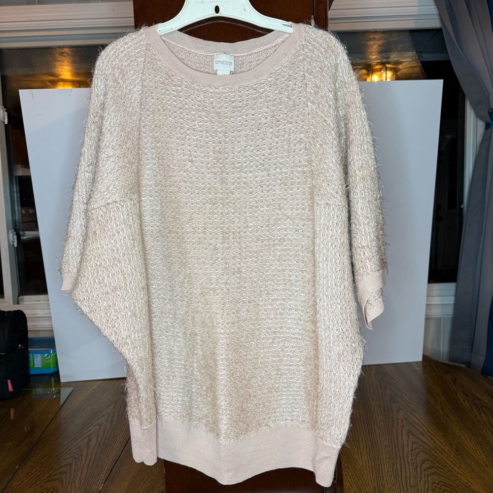 Chico's Size 3 Blush Pink Fuzzy Batwing with Shimmering Highlights Sweater
